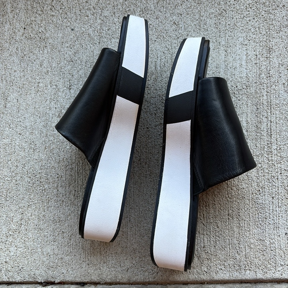 Franco Sarto Black and White Platform Slide Sandals - Picture 3 of 5